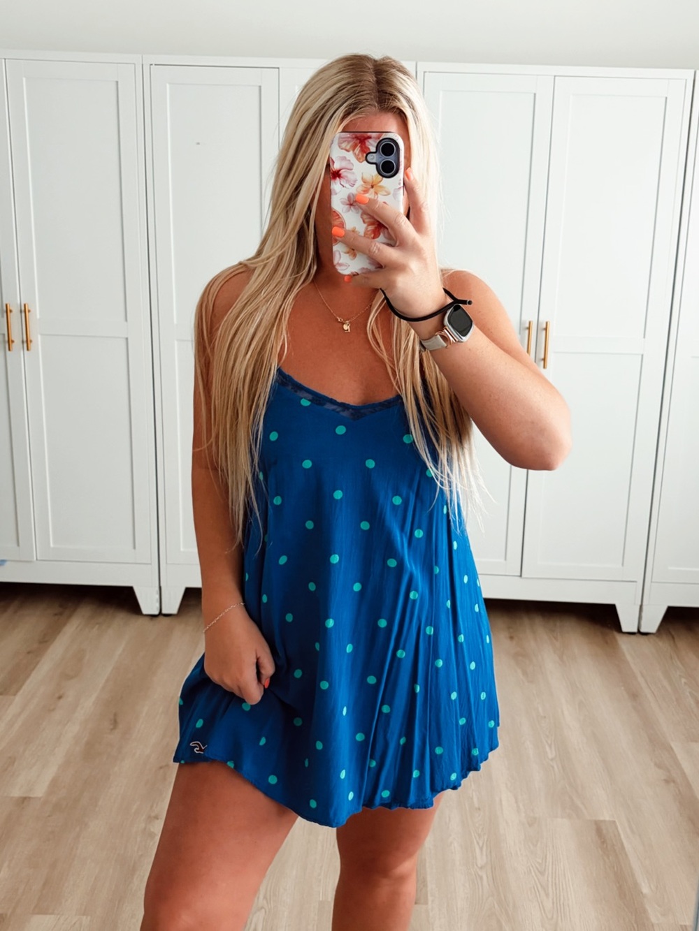 Hollister Blue and green polka dot and lace dress